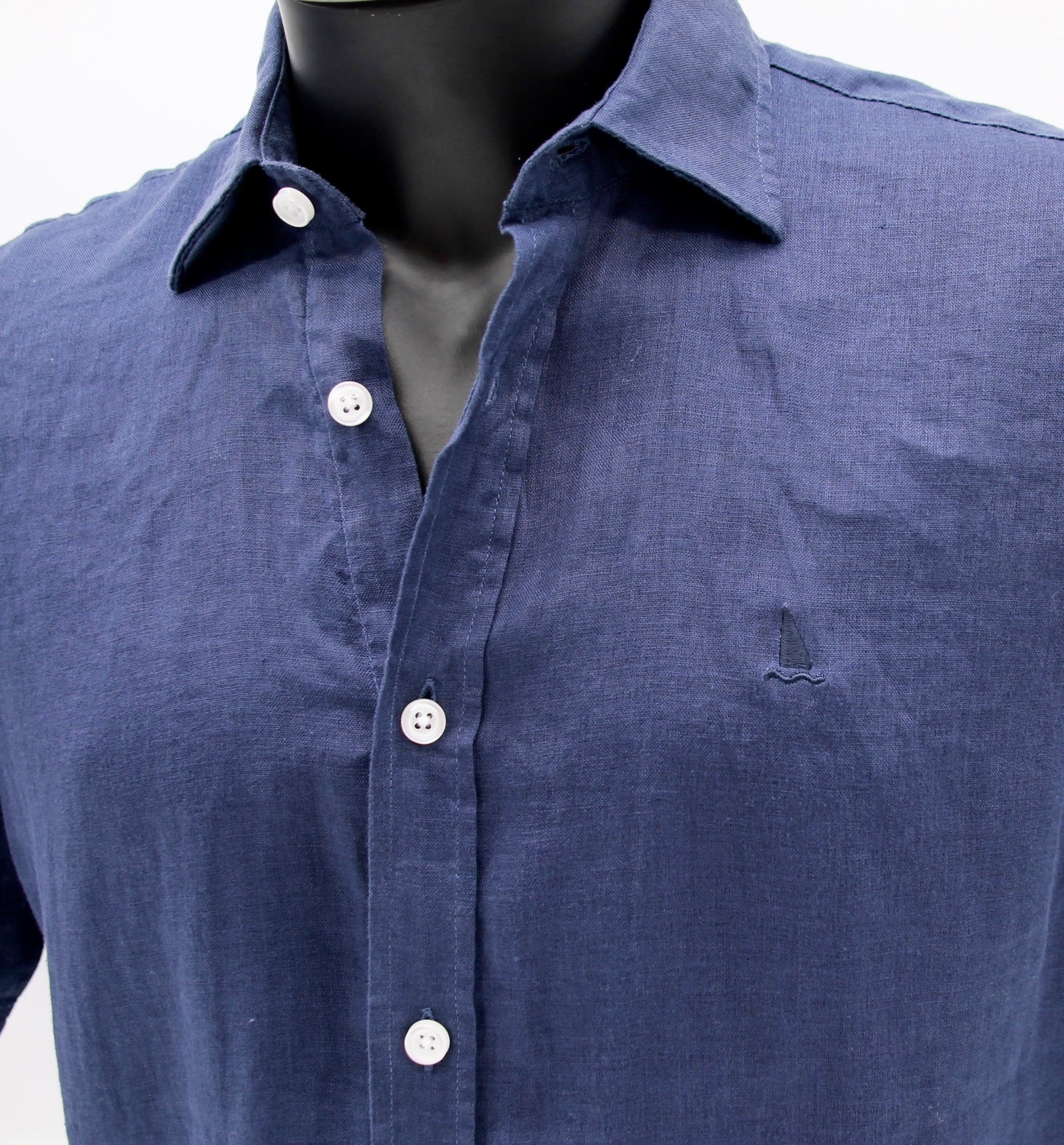 Camisa Lino Manga Corta Azul Marino